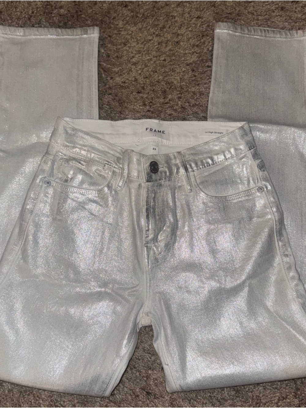 Frame Denim Silver High-Rise Le Straight Jeans